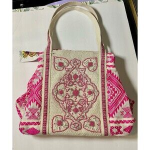 Express Edit Tote Handbag Large Capacity Pink And Off White Beautiful